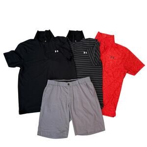 Under Armour Golf Shirts Polo and Shorts 34 Waist LOT Size Large